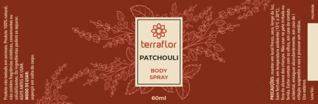 Rótulo do Body Spray Patchouli.