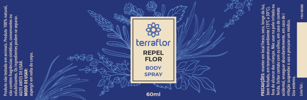 Rótulo do Body Spray Repel Flor.