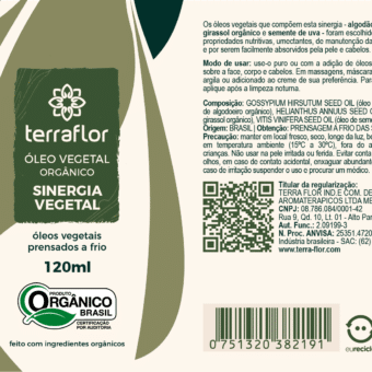 Rótulo de sinergia vegetal orgânico 120ml.