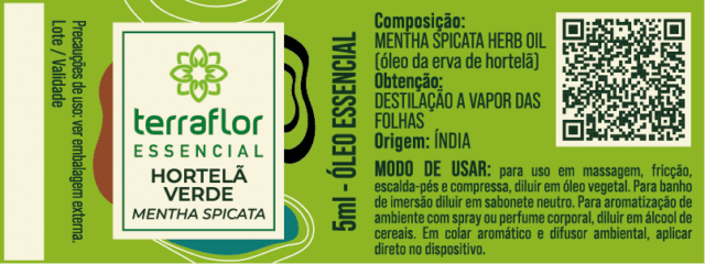 Rótulo de óleo essencial de hortelã verde 5ml