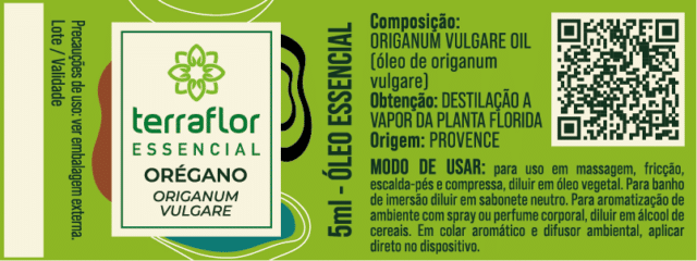 Rótulo de óleo essencial de orégano 5ml